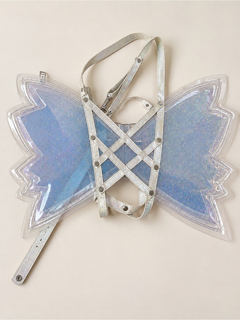 Club Exx Y2K Archangel Holographic Fairy Butterfly Wings Silver Festival